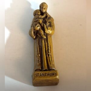 Vintage St Anthony With Baby Jesus Smal 4” Tall Brown Resin Figurine 1960’s